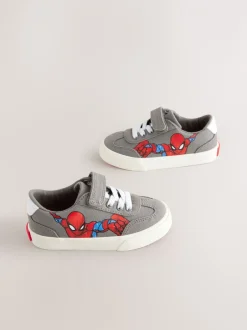 Eerste Schoentjes|Sneakers*Next Grijs - Sneakers met klittenbandsluiting, elastische veters en Spidermanprint