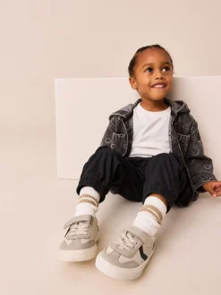 Sneakers|Next Grijs - Sneakers met klittenbandsluiting en elastische veters