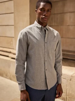 Formele Overhemden|Shirts*Next Grijs - Soft Touch Oxford Long Sleeve Shirt