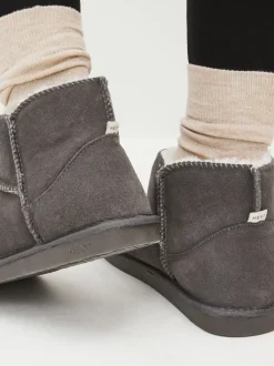 Pantoffels|Next - Suède pantoffellaarsjes met voering van imitatiebont Grijs