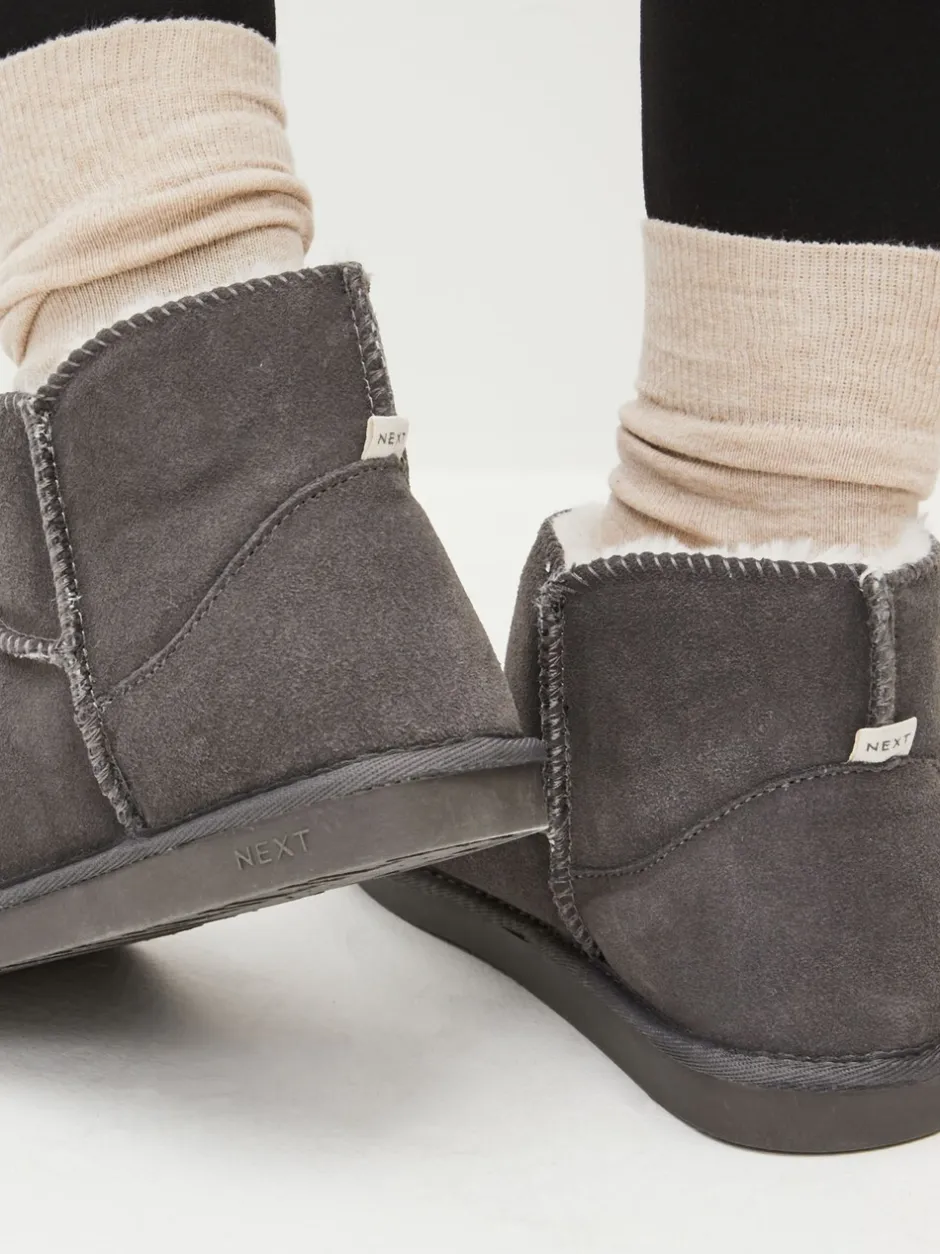 Pantoffels|Next - Suède pantoffellaarsjes met voering van imitatiebont Grijs