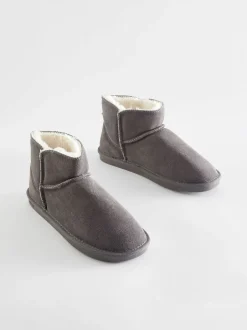 Pantoffels|Next - Suède pantoffellaarsjes met voering van imitatiebont Grijs