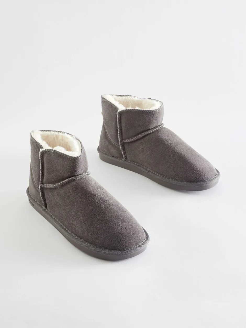 Pantoffels|Next - Suède pantoffellaarsjes met voering van imitatiebont Grijs