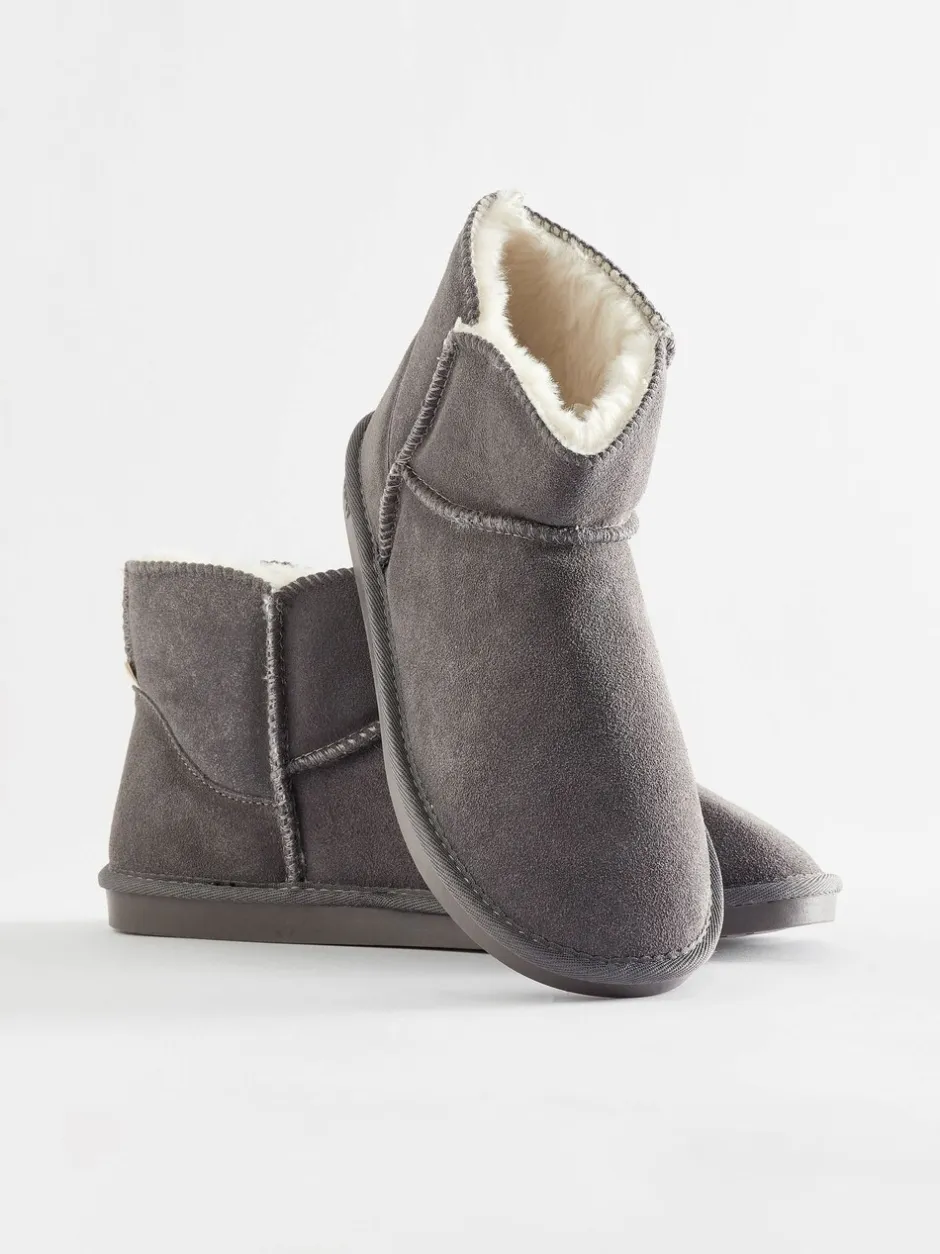 Pantoffels|Next - Suède pantoffellaarsjes met voering van imitatiebont Grijs