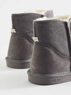 Pantoffels|Next - Suède pantoffellaarsjes met voering van imitatiebont Grijs
