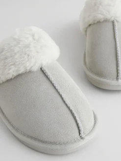 Pantoffels*Next Grijs - Suede Faux Fur Mule Slippers