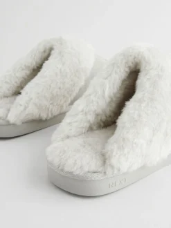Pantoffels*Next Grijs - Suede Faux Fur Mule Slippers