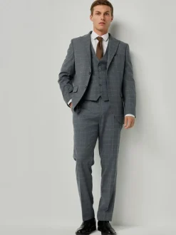 Vesten*Next Grijs - Tailored Fit Check Flannel Suit Waistcoat