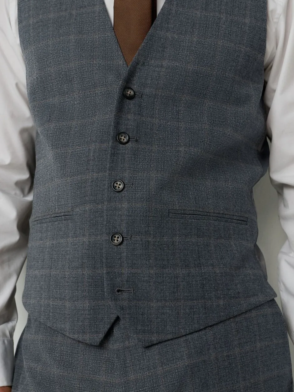 Vesten*Next Grijs - Tailored Fit Check Flannel Suit Waistcoat