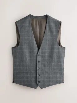 Vesten*Next Grijs - Tailored Fit Check Flannel Suit Waistcoat