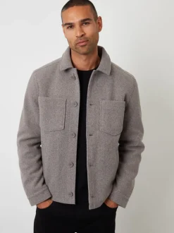 Blazers En Business-Jasjes|Threadbare - - Gewatteerd shacket met knopen van imitatie wol Grijs