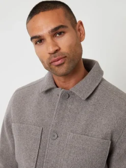 Blazers En Business-Jasjes|Threadbare - - Gewatteerd shacket met knopen van imitatie wol Grijs