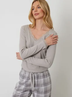Pyjama's|Threadbare - - Katoenen pyjama met lange mouwen Grijs