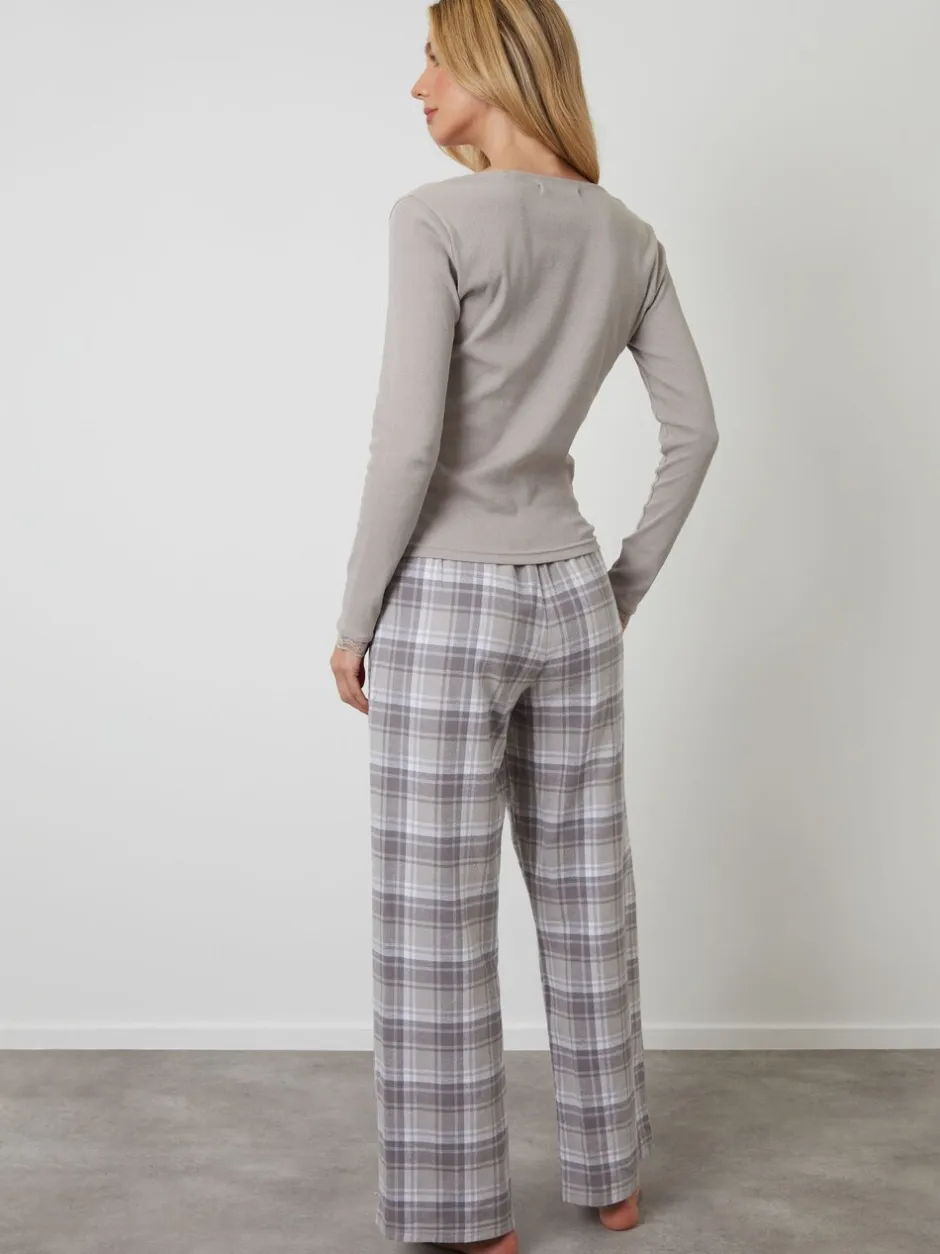 Pyjama's|Threadbare - - Katoenen pyjama met lange mouwen Grijs