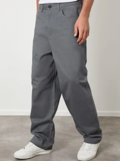 Broeken En Chino's*Threadbare - Baggy Fit 5 Pocket Chino Trousers Grijs
