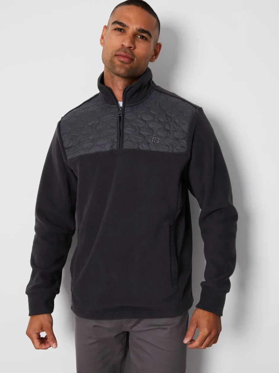 Sweaters En Hoody´S|Sweaters En Hoody´S*Threadbare - doorgestikt fleece sweatshirt met kwartrits Grijs