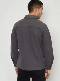Formele Overhemden|Threadbare - imitatiebont wollen knoopsluiting overshirt Grijs