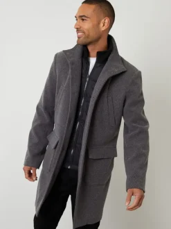Jassen En Jacks*Threadbare - Lange utility-jas van imitatie-wol met laagjeslook Grijs