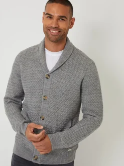 Gebreide Kleding*Threadbare - sjaalkraag gebreid vest Grijs