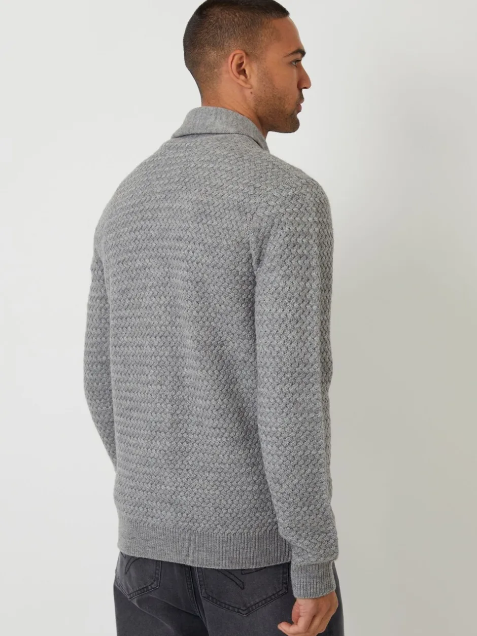 Gebreide Kleding*Threadbare - sjaalkraag gebreid vest Grijs