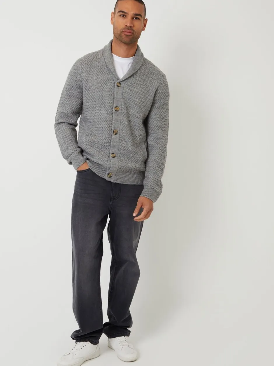 Gebreide Kleding*Threadbare - sjaalkraag gebreid vest Grijs