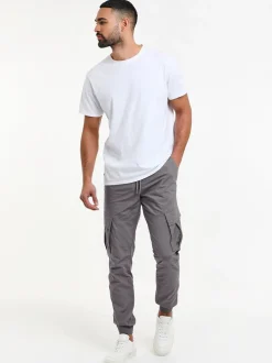 Broeken En Chino's*Threadbare - slim-fit cargobroek met boorden en 100% katoen Grijs