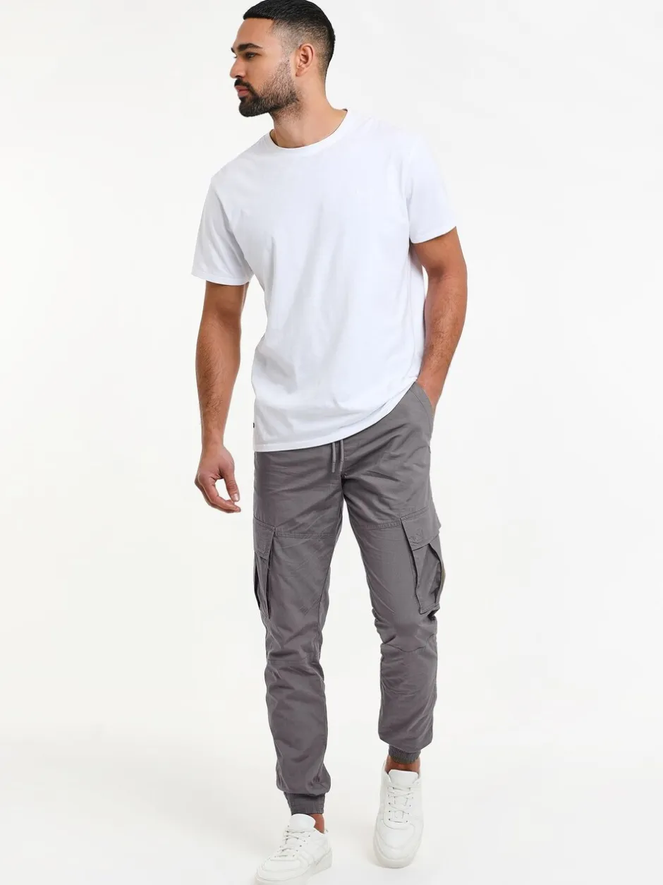 Broeken En Chino's*Threadbare - slim-fit cargobroek met boorden en 100% katoen Grijs