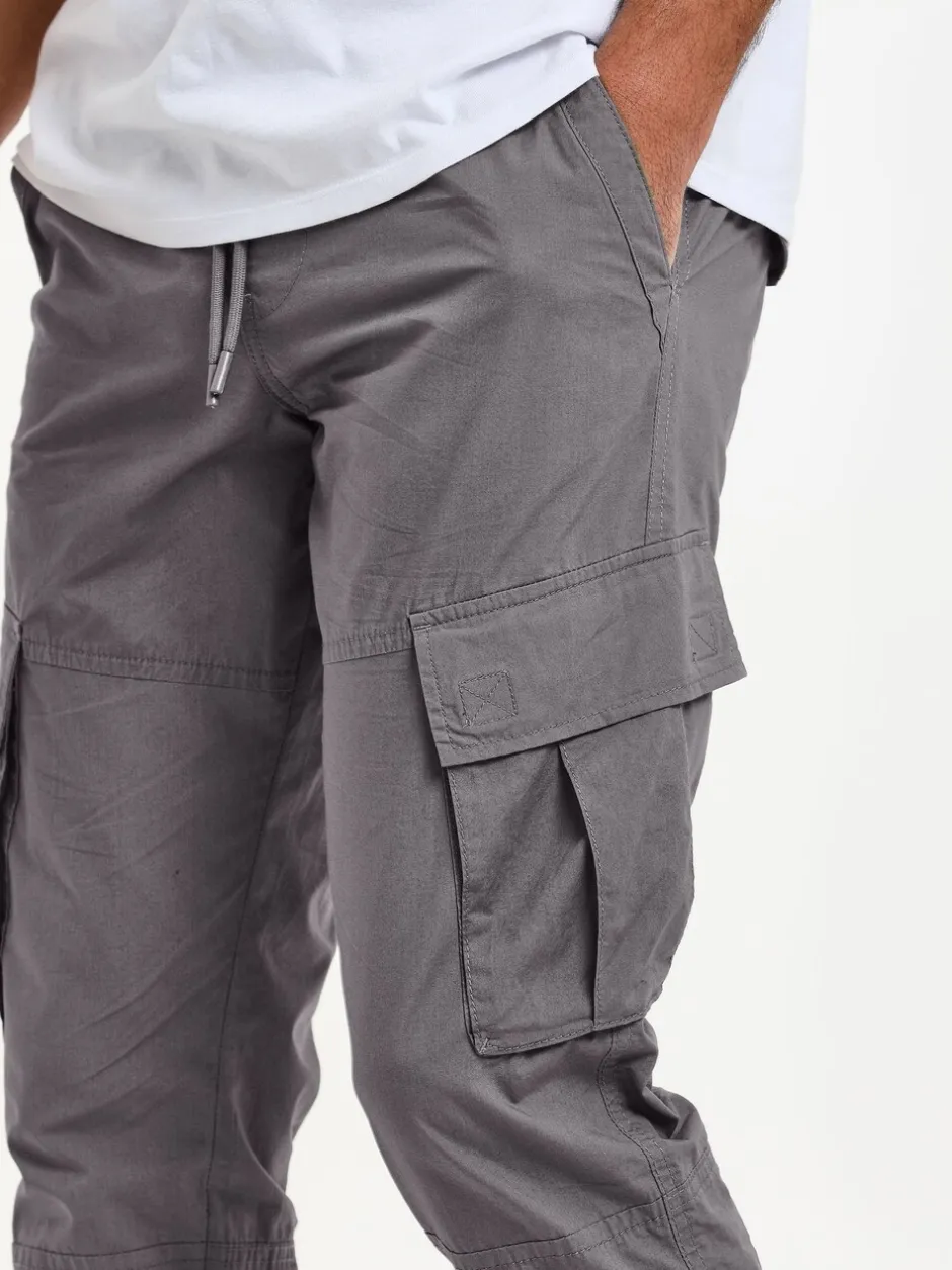 Broeken En Chino's*Threadbare - slim-fit cargobroek met boorden en 100% katoen Grijs