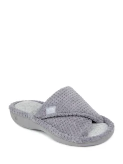 Pantoffels*Totes - - Isotoner Popcorn Turnover pantoffels met open neus voor dames Grijs