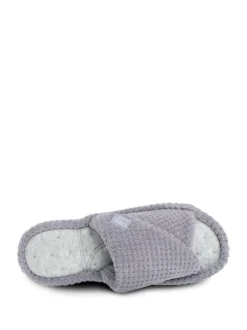 Pantoffels*Totes - - Isotoner Popcorn Turnover pantoffels met open neus voor dames Grijs