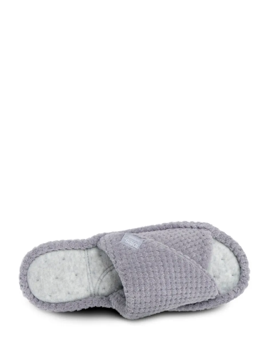 Pantoffels*Totes - - Isotoner Popcorn Turnover pantoffels met open neus voor dames Grijs