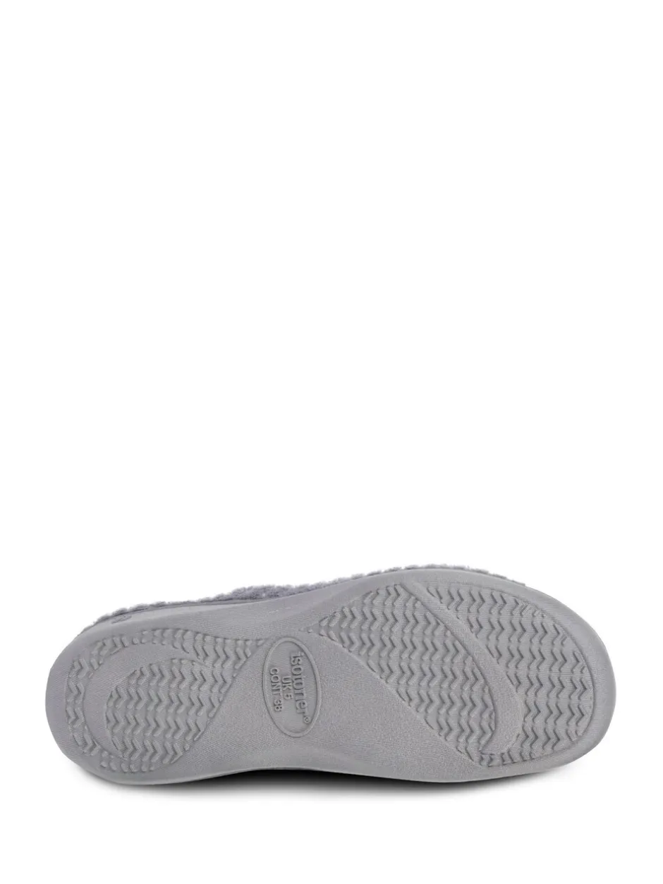 Pantoffels*Totes - - Isotoner Popcorn Turnover pantoffels met open neus voor dames Grijs