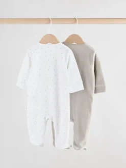 Babypakjes En Babypyjama's*Next Grijs - Velour Two Way Zip Baby Sleepsuits 2 Pack (0-2yrs)