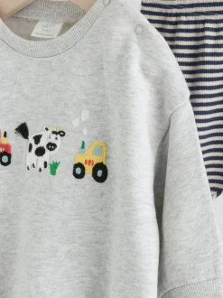 Truien En Breisels|Sets En Combisets|Next - Set met baby-sweatshirt en legging (0mnd-3jr) Grijs boerderijfiguur