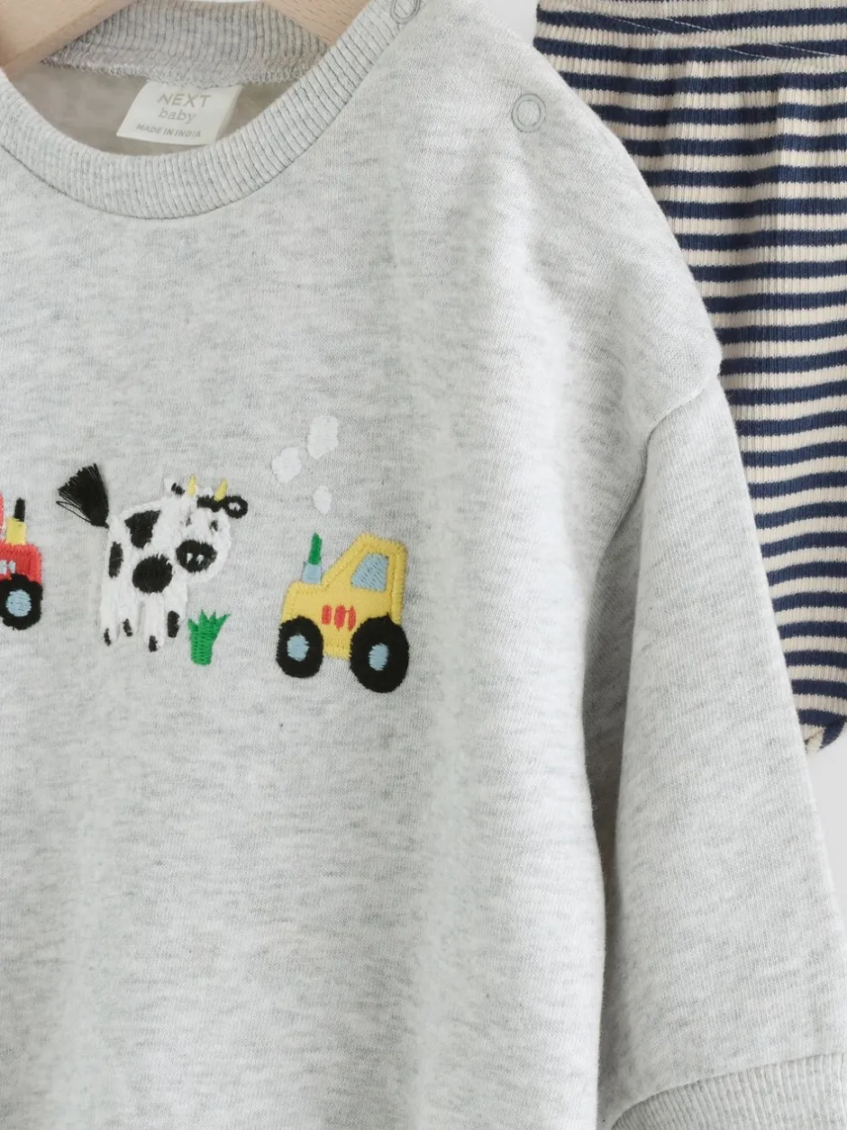 Truien En Breisels|Sets En Combisets|Next - Set met baby-sweatshirt en legging (0mnd-3jr) Grijs boerderijfiguur