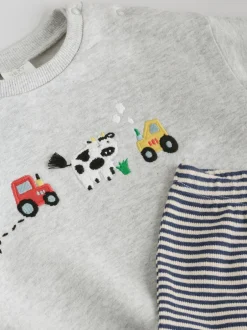 Truien En Breisels|Sets En Combisets|Next - Set met baby-sweatshirt en legging (0mnd-3jr) Grijs boerderijfiguur