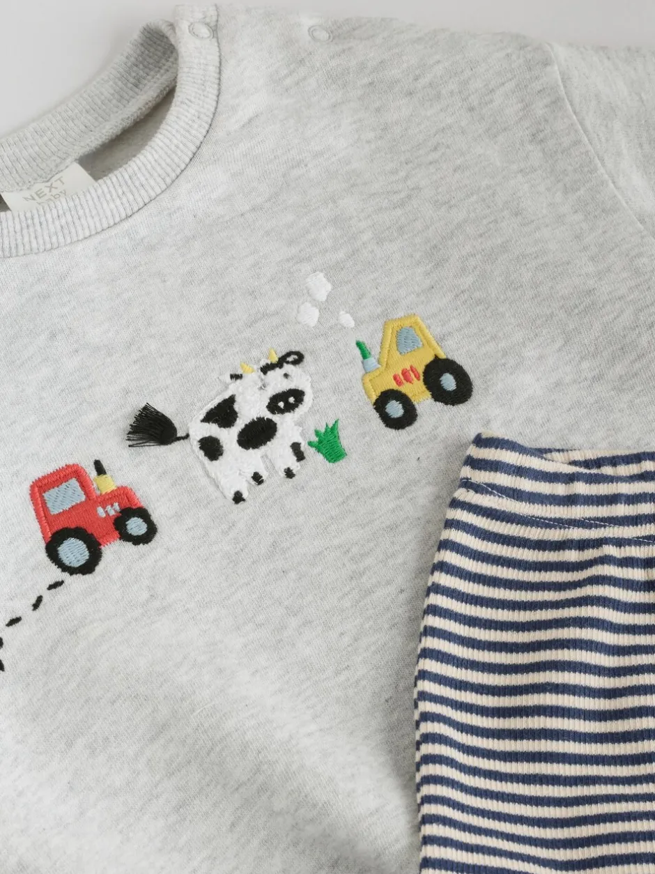 Truien En Breisels|Sets En Combisets|Next - Set met baby-sweatshirt en legging (0mnd-3jr) Grijs boerderijfiguur