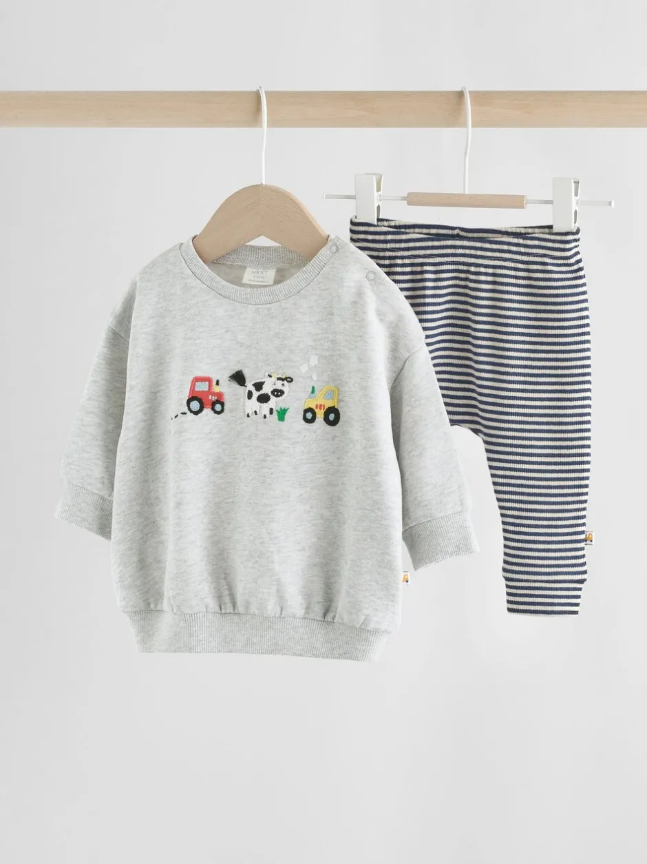 Truien En Breisels|Sets En Combisets|Next - Set met baby-sweatshirt en legging (0mnd-3jr) Grijs boerderijfiguur