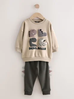 Sets En Combisets|Truien En Breisels*Next Grijs en antraciet dinosaurus stekel - Set met sweatshirt en joggingbroek (3mnd -7jr)