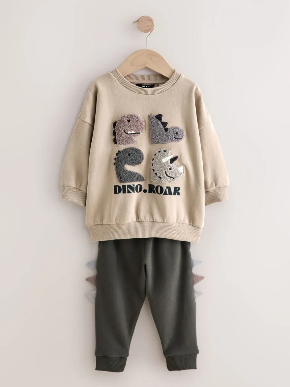 Sets En Combisets|Truien En Breisels*Next Grijs en antraciet dinosaurus stekel - Set met sweatshirt en joggingbroek (3mnd -7jr)