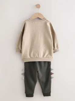 Sets En Combisets|Truien En Breisels*Next Grijs en antraciet dinosaurus stekel - Set met sweatshirt en joggingbroek (3mnd -7jr)