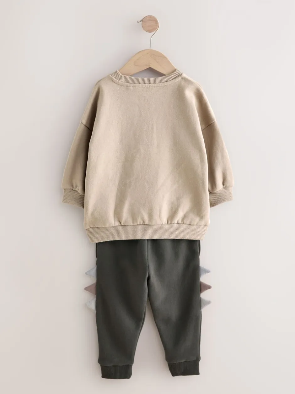 Sets En Combisets|Truien En Breisels*Next Grijs en antraciet dinosaurus stekel - Set met sweatshirt en joggingbroek (3mnd -7jr)