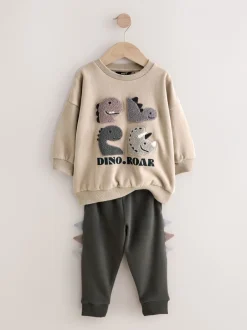 Sets En Combisets|Truien En Breisels*Next Grijs en antraciet dinosaurus stekel - Set met sweatshirt en joggingbroek (3mnd -7jr)