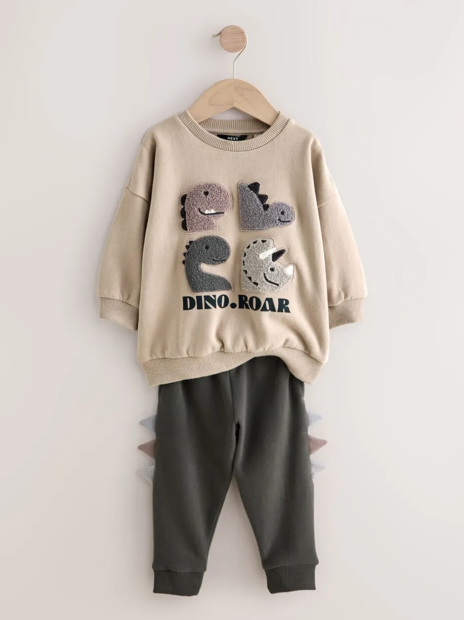Sets En Combisets|Truien En Breisels*Next Grijs en antraciet dinosaurus stekel - Set met sweatshirt en joggingbroek (3mnd -7jr)