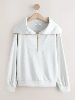 Hoody's En Sweatshirts*Next - Half Zip Jersey Sweatshirt Grijs gemêleerd