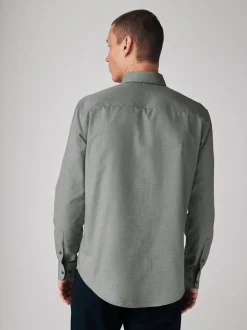 Formele Overhemden|Shirts|Next Grijs gemêleerd - Normale Pasvorm - Gemakkelijk te strijken Oxford overhemd met doorlopende knopen