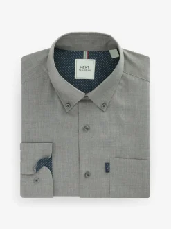 Formele Overhemden|Shirts|Next Grijs gemêleerd - Normale Pasvorm - Gemakkelijk te strijken Oxford overhemd met doorlopende knopen