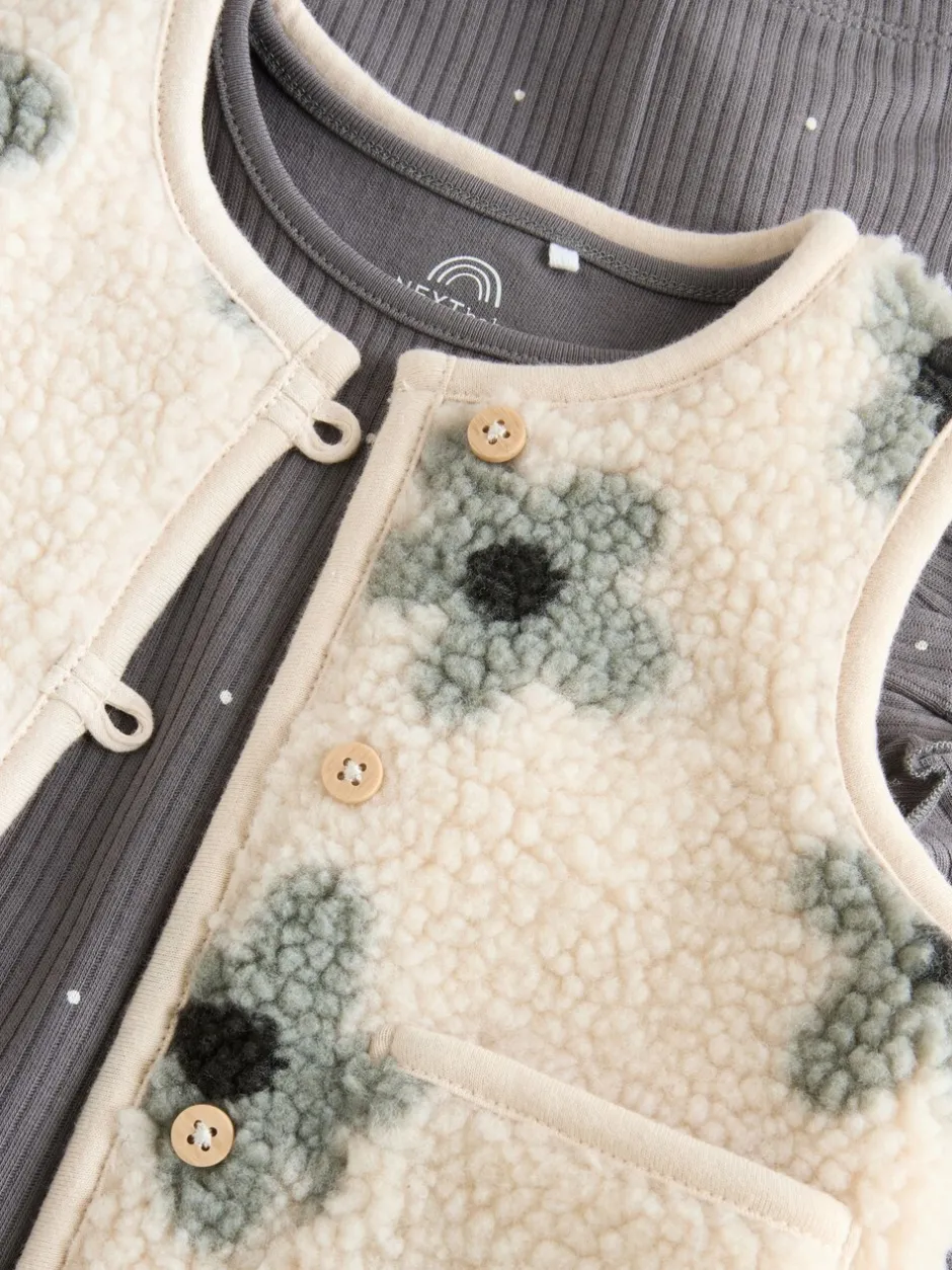 Tops|Sets En Combisets*Next - Babyset van top met Lange mouwen en Leggings met Bodywarmer 3 -delig (0mnd -2jr) Grijs met bloemen