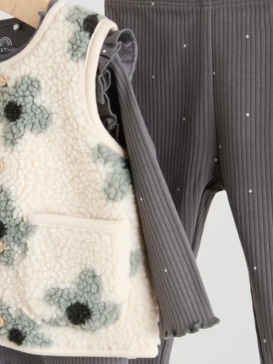 Tops|Sets En Combisets*Next - Babyset van top met Lange mouwen en Leggings met Bodywarmer 3 -delig (0mnd -2jr) Grijs met bloemen
