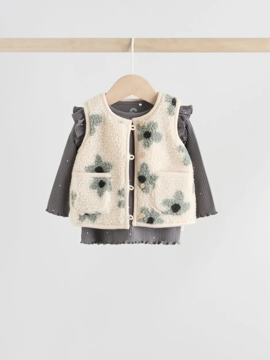 Tops|Sets En Combisets*Next - Babyset van top met Lange mouwen en Leggings met Bodywarmer 3 -delig (0mnd -2jr) Grijs met bloemen